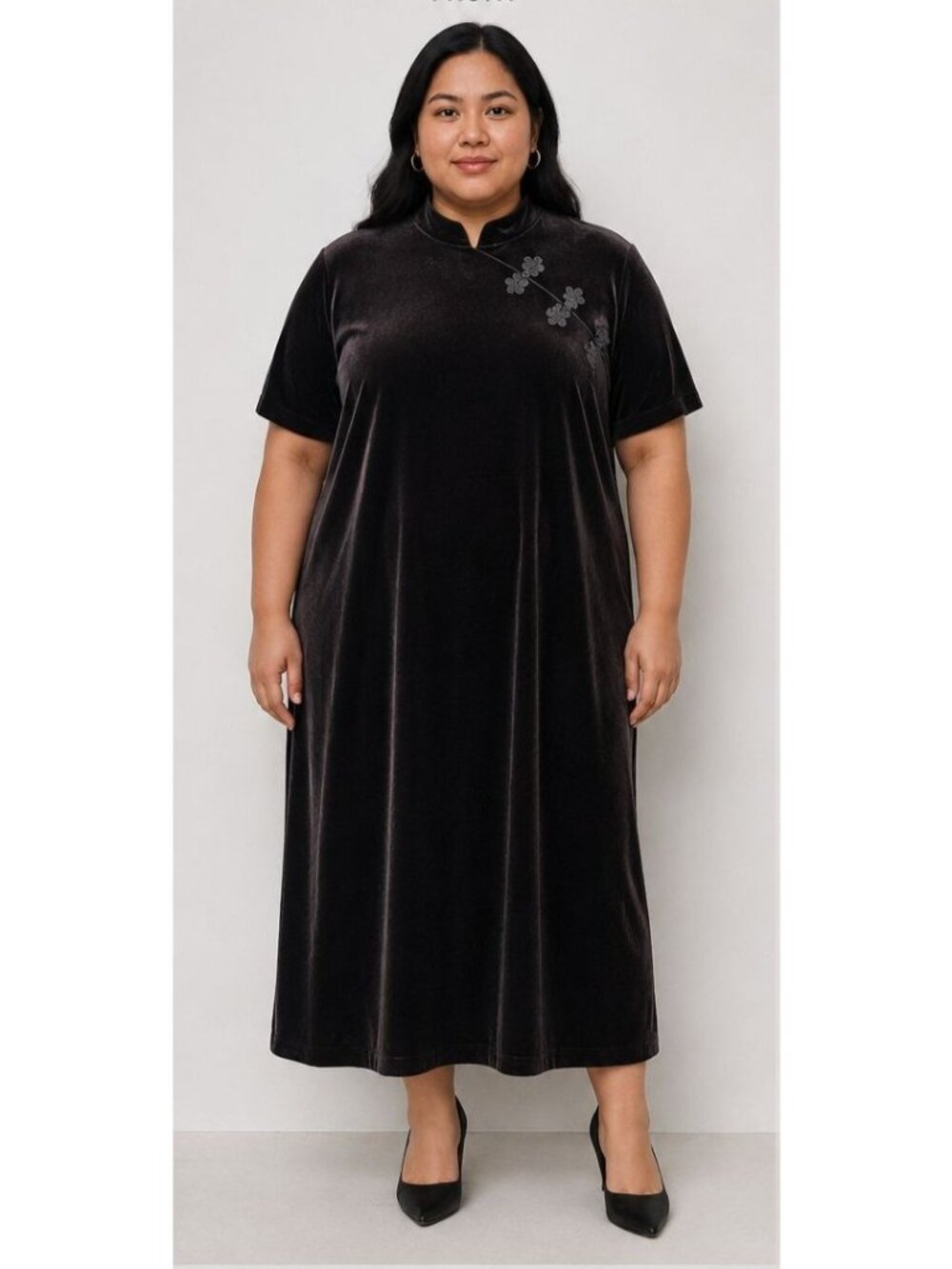 Betsy Lauren Size 20 Black Velvet Dress Plus Size Short Sleeve Evening Party